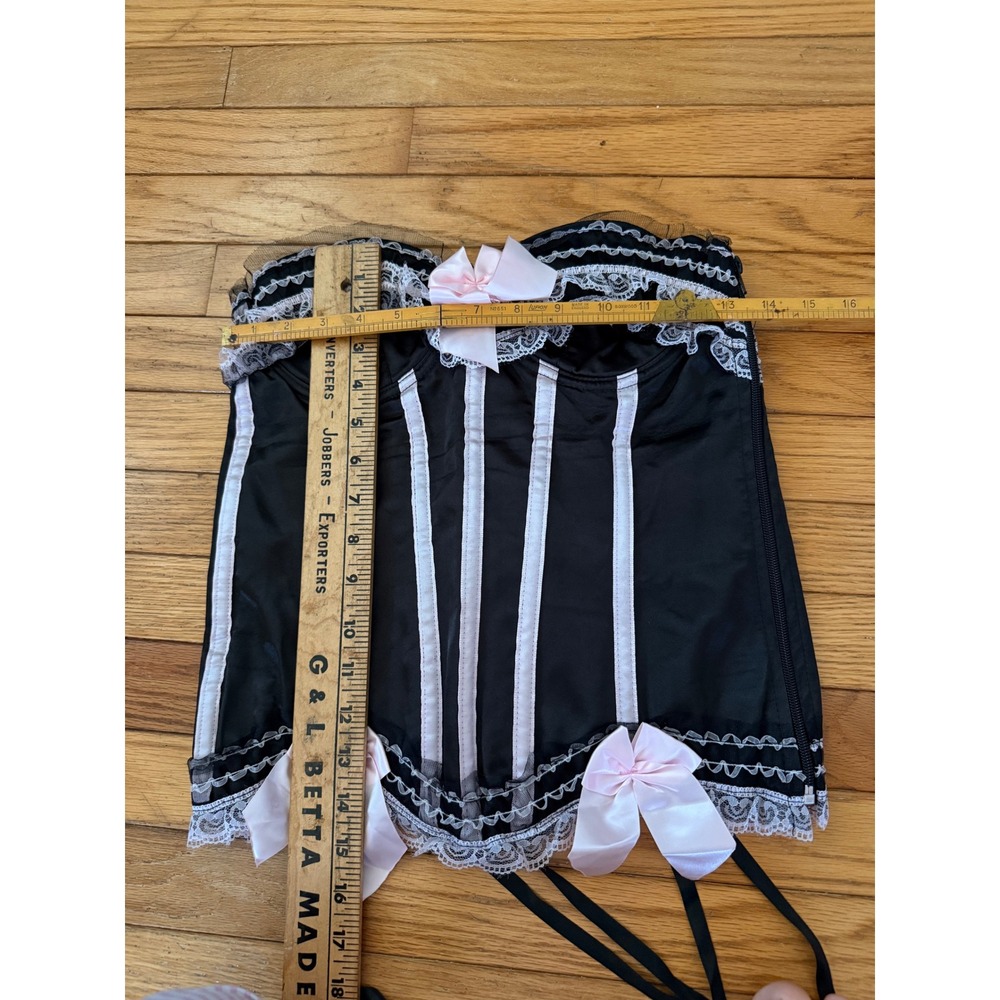 Y2K sexy Black & Pink Lace Trim Corset Top Bows Coquette Lingerie - Picture 5 of 5